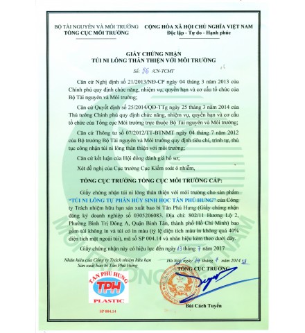 GIẤY CHỨNG NHẬN BAO BÌ TỰ HUỶ SINH HỌC  